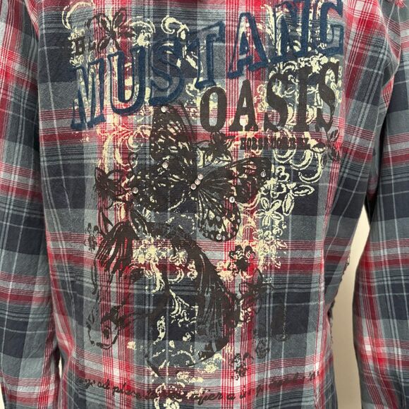 Gordon & James Mustang Oasis Western Shirt Embellished Red Gray Plaid Size XL - Picture 4 of 5